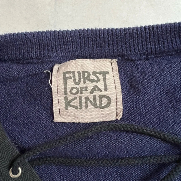 First Of A Kind Sweater One Size Real Reworked Vintage Dark Blue Long Sleeve - Picture 15 of 16